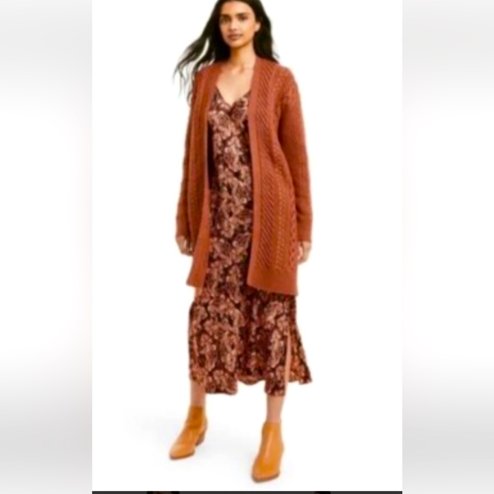 Rust Orange Knit Cardigan and Floral Dress Set